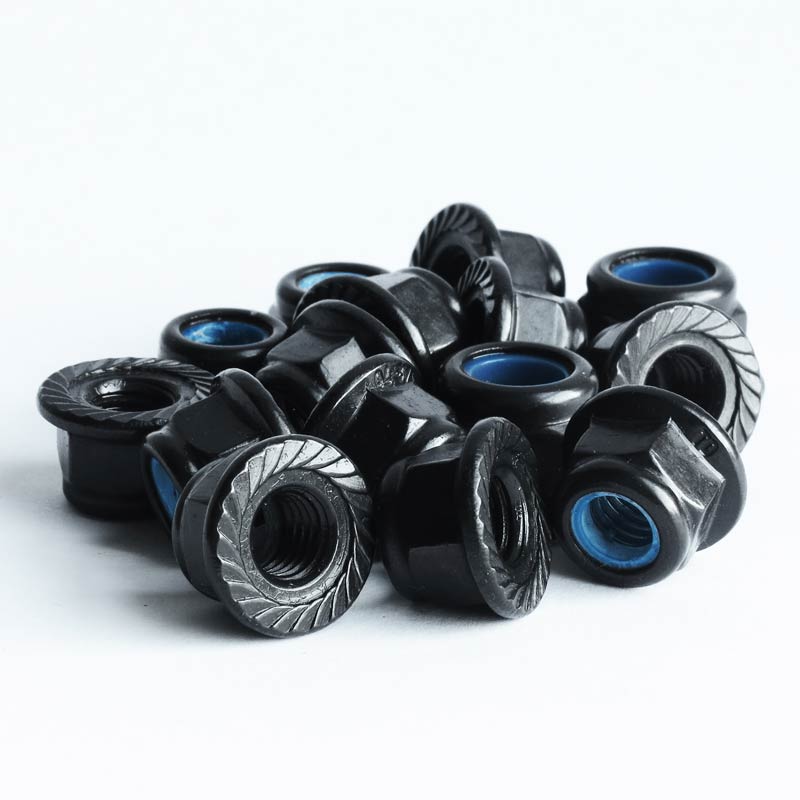 black stainless serrated flanged nyloc nuts