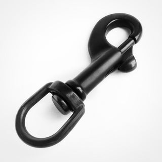 Black Stainless Steel Swivel Eye Bolt & Boat Snap Hooks. Can be in marine applications, as a key ring, a flag holder.