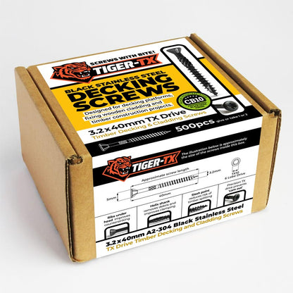 Box of 500 TIGER-TX 3.2x40mm-Black-Stainless-Decking-Screws