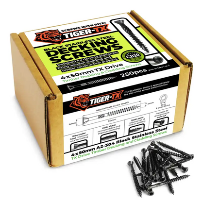 TIGER-TX Black Stainless Steel Decking / Cladding Screws Retail Boxes