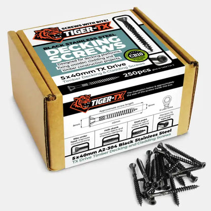 TIGER-TX Black Stainless Steel Decking / Cladding Screws Retail Boxes