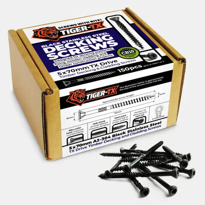 TIGER-TX Black Stainless Steel Decking / Cladding Screws Retail Boxes