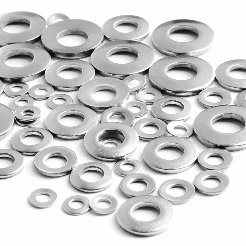 Collection of conical washers on a white background