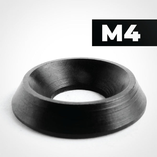 M4 Solid Finishing Cup Washers, finished in Black Stainless Steel