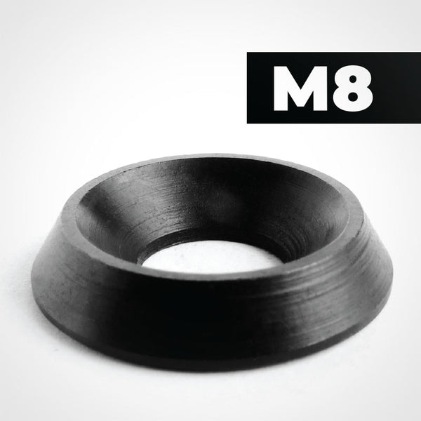 M8 Solid Finishing Cup Washers, finished in Black Stainless Steel