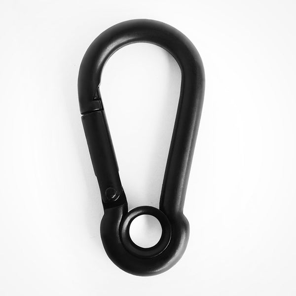 Spring hook with ring / eyelet in black stainless steel from Carbolts
