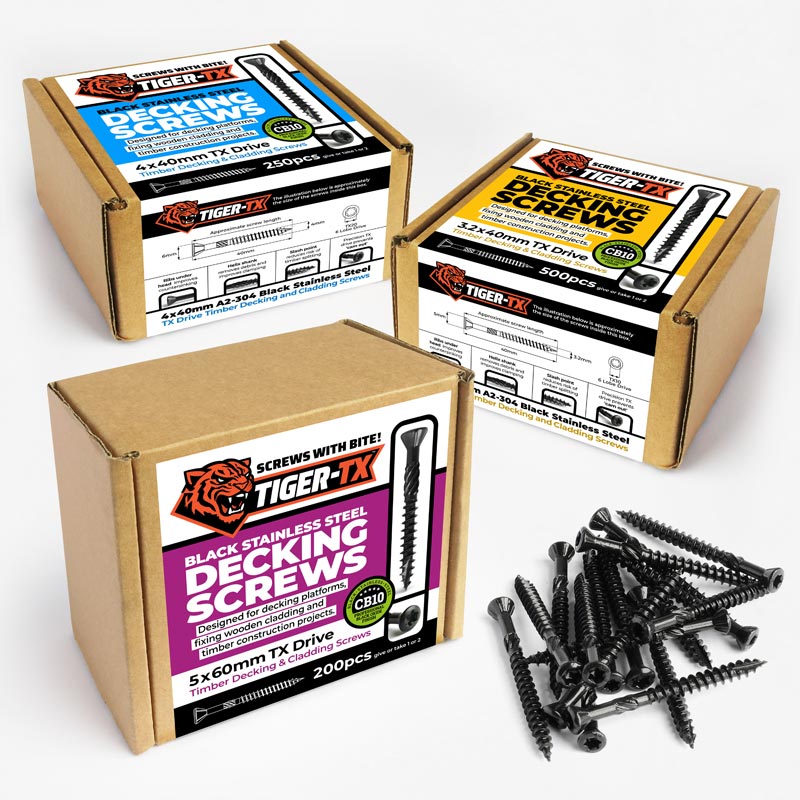 TIGER-TX Black-Stainless-Steel-Decking-Screws-Bulk-Boxes