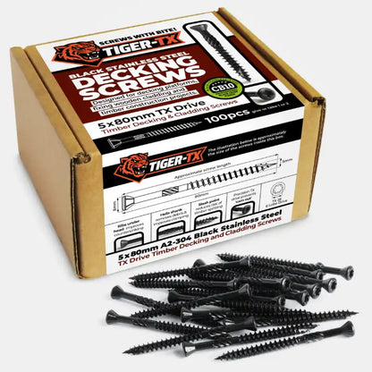 TIGER-TX Black Stainless Steel Decking / Cladding Screws Retail Boxes
