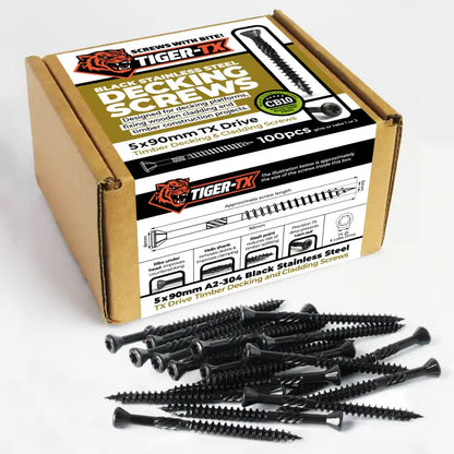 TIGER-TX Black Stainless Steel Decking / Cladding Screws Retail Boxes