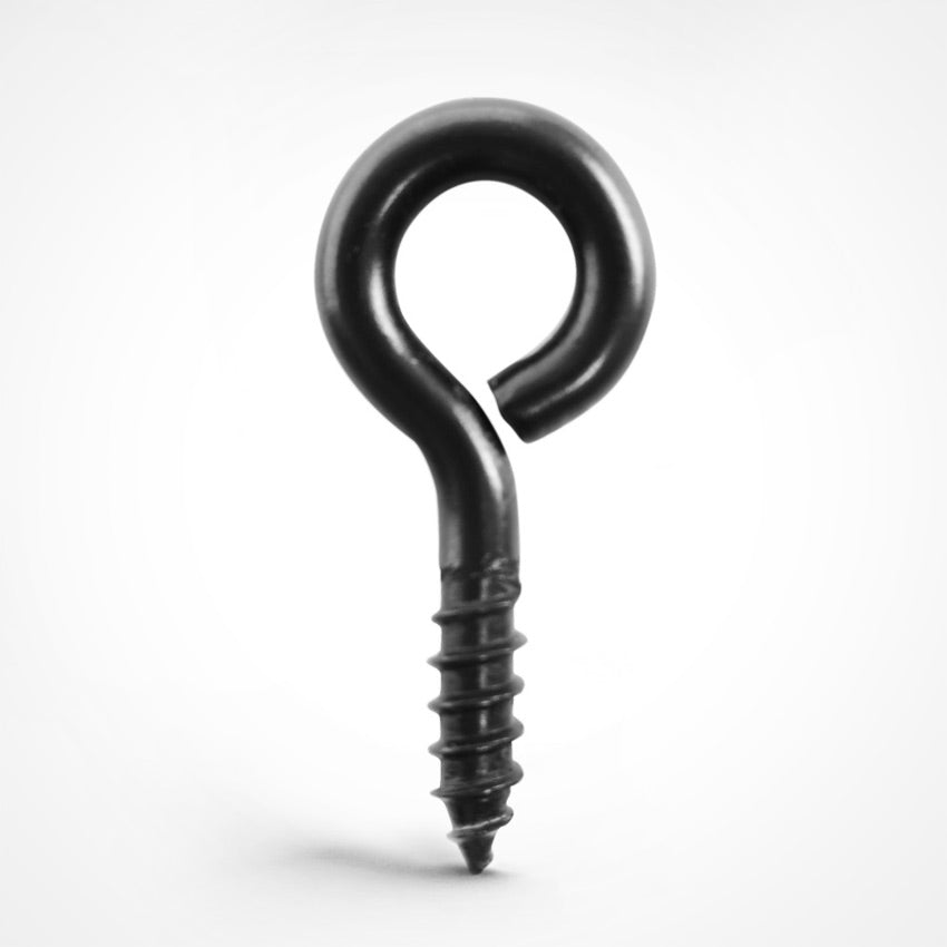 Black stainless steel eye screws. They will screw into most types timber