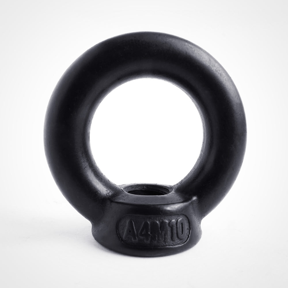 A range of lifting eye nuts in black stainless steel