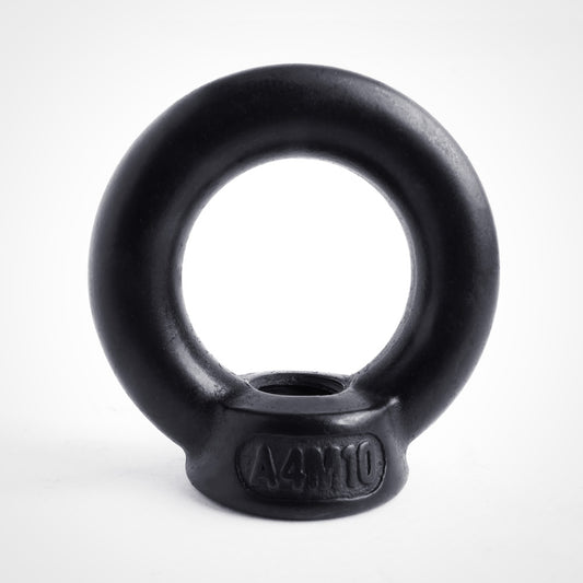 A range of lifting eye nuts in black stainless steel