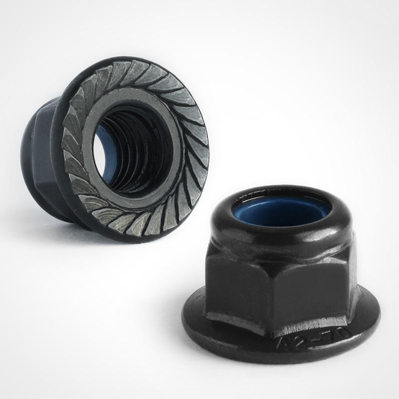 black stainless steel serratted nyloc flange nuts