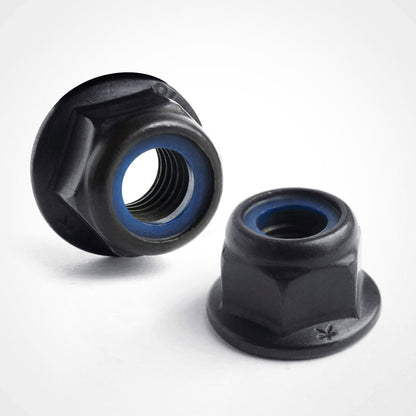 Black Stainless Steel Non Serrated Flanged Nyloc Nuts DIN 6926.